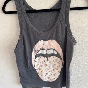 Gray Graphic Tank Top with Floral Tongue Print